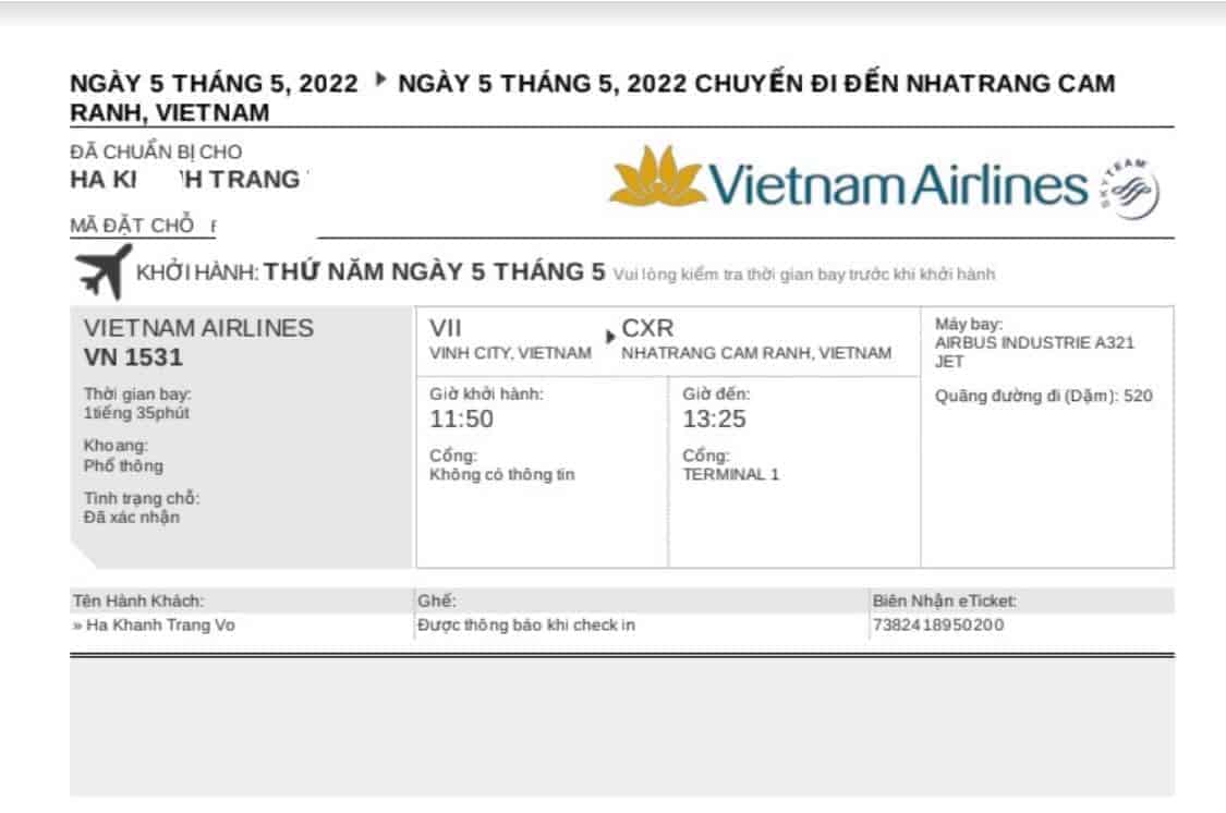 ve may bay di Nha Trang